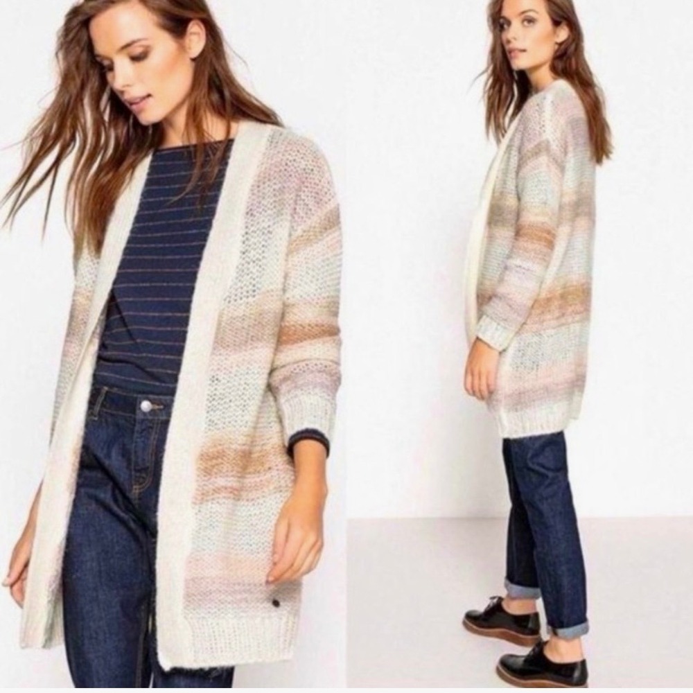 Anthropologie‎ NumpH Loraina Striped Open Front Long Cardigan Sweater Size M